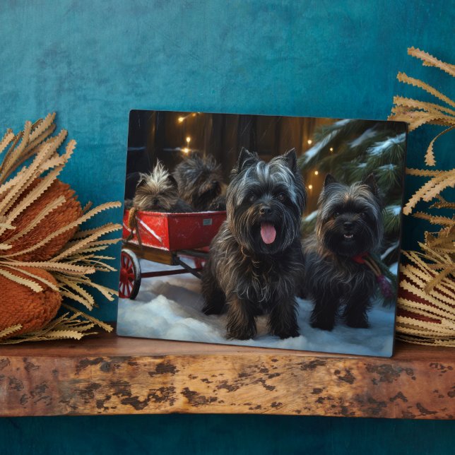 Affenpinscher Snowy Sleigh Ride Weihnachtsdekor Fotoplatte (Seite)