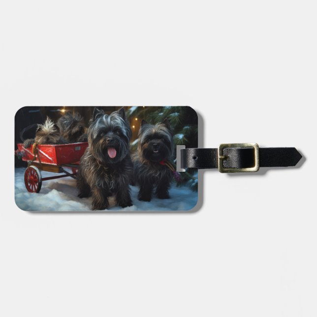 Affenpinscher Snowy Sleigh Ride Weihnachtsdekor Gepäckanhänger (Vorderseite horizontal)