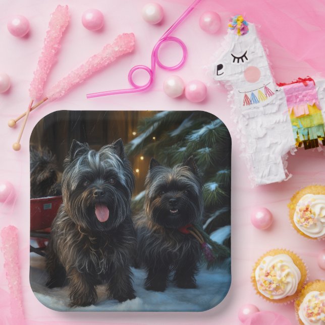 Affenpinscher Snowy Sleigh Ride Weihnachtsdekor Pappteller (Party)
