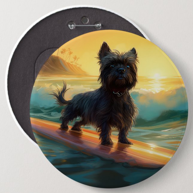 Affenpinscher-Strand-Surfing-Gemälde Button (Vorne & Hinten)