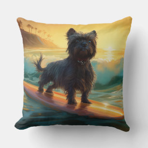 Affenpinscher-Strand-Surfing-Gemälde Kissen