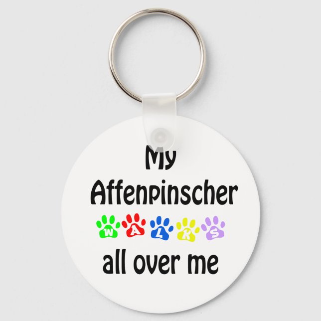 Affenpinscher Walks Design Schlüsselanhänger (Vorderseite)