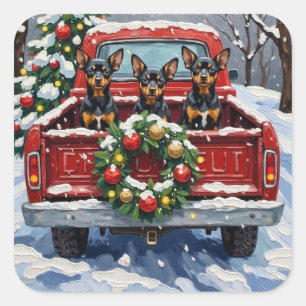 Affenpinscher Weihnachten Rotes Lastwagen Ferien Quadratischer Aufkleber