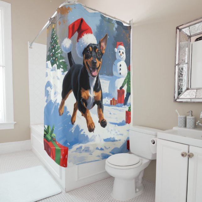 Affenpinscher Weihnachtsfest Schneeszene Duschvorhang (Beispiel)