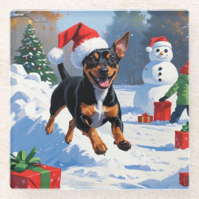 Affenpinscher Weihnachtsfest Schneeszene Glasuntersetzer (Vorderseite)