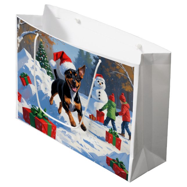 Affenpinscher Weihnachtsfest Schneeszene Große Geschenktüte (Vorderseite Schrägansicht)