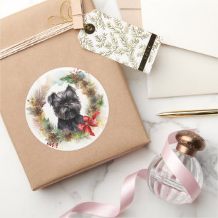 Affenpinscher Weihnachtskranz Festlicher Hund Runder Aufkleber