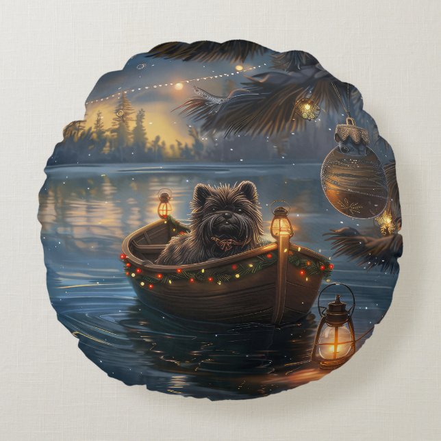 Affenpinscher Weihnachtsreise Rundes Kissen (Vorderseite)