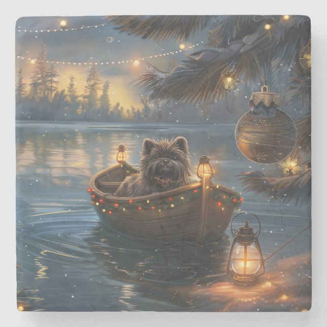 Affenpinscher Weihnachtsreise Steinuntersetzer (Vorderseite)