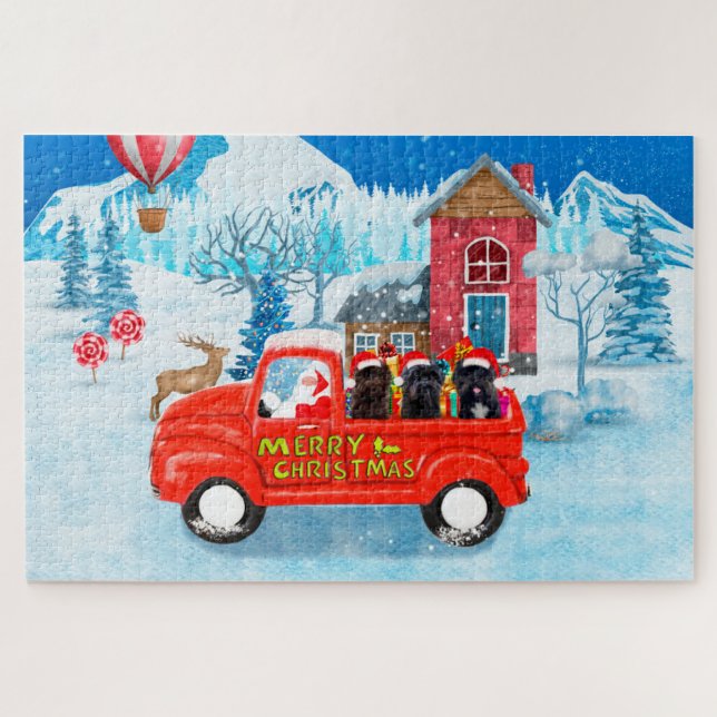 Affenpinschers Dog in Christmas Delivery Truck (Horizontal)