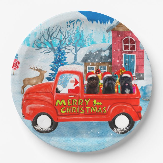Affenpinschers Dog in Christmas Delivery Truck Pappteller (Vorderseite)