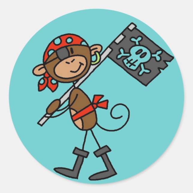 Affenpirate mit Flag-Shirts und Geschenken Runder Aufkleber (Vorderseite)