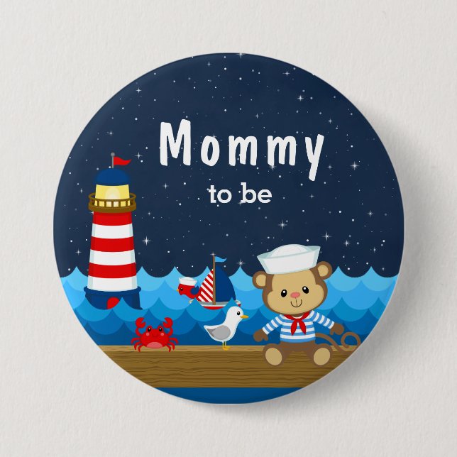 Affenroter und Marinemomme für den Nautikjungen Button (Vorderseite)