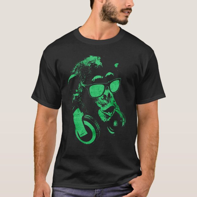 Affenschimmel mit Sonnenbrille und Kopfhörern 4 T-Shirt (Vorderseite)