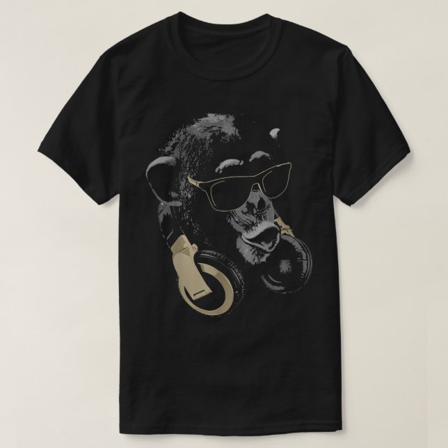 Affenschimpanse mit Sonnenbrille und Kopfhörern T-Shirt (Design vorne)