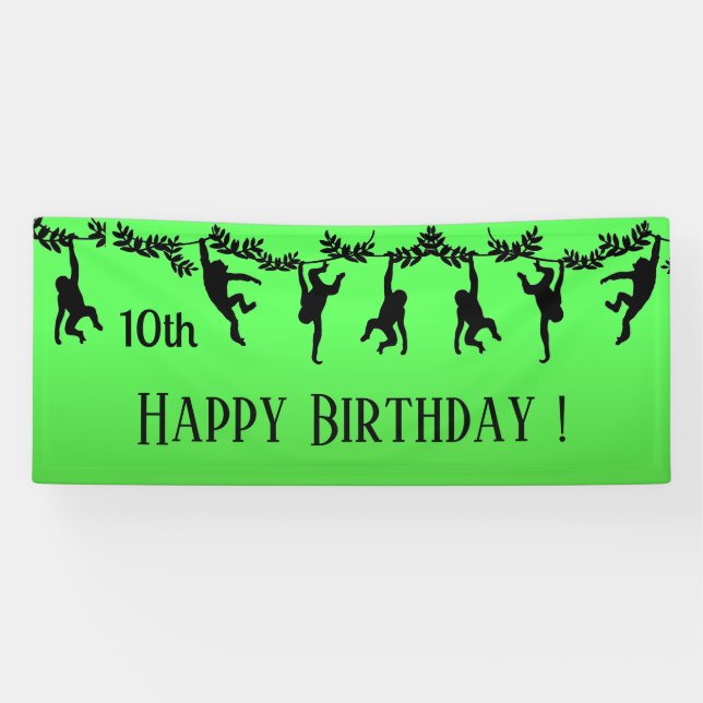 Affentruppe glücklich Geburtstag mit Jahr Banner (Horizontal)