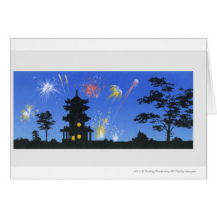Affichage de feu d'artifice et silhouette de