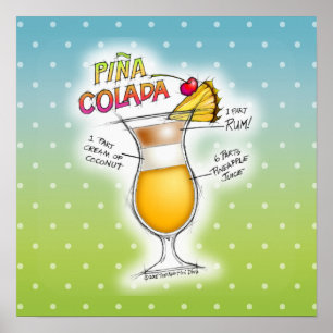AFFICHE 16" X 16" - RECETTE DE PINA COLADA COCKTAI