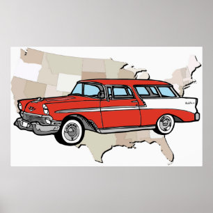 Affiche 1957 classique de voiture de nomade de