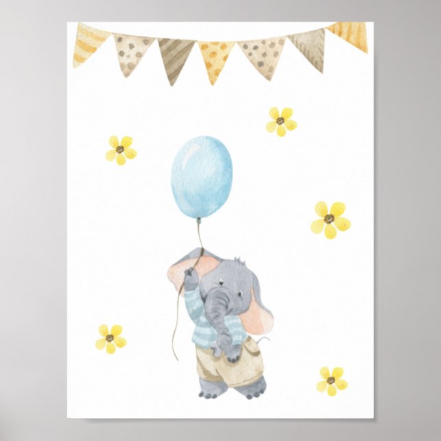 Affiche 21.6x27.9cm - Petit Éléphant Avec Ballon (Devant)