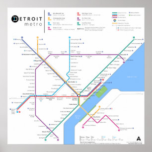 Affiche 24" de métro de Detroit x 24" (norme,