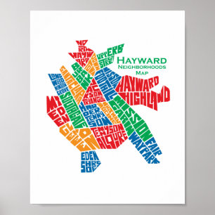 Affiche 8x10 de carte de voisinages de Hayward