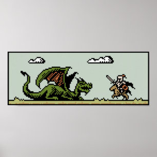Affiche à 8 bits d'art de pixel de tueur de dragon