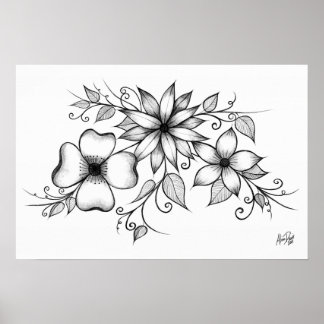 Affiche à croquis à trois fleurs