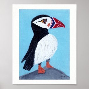 Affiche abstraite d'art populaire de macareux