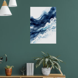 Affiche abstraite de vague d'océan bleu