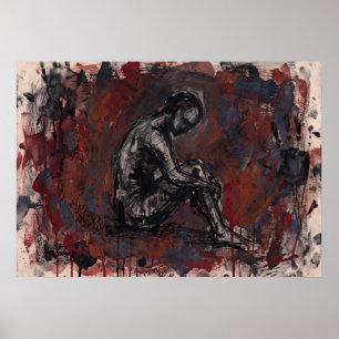 Affiche Abstraite Figurative Rouge Foncé