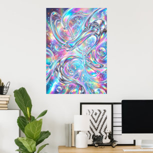 Affiche Abstraite Iridescente Chrome Liquide Holog