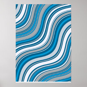 Affiche Abstraite Moderne Bleue et Grise Ondulée