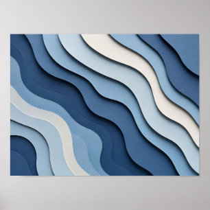 Affiche Abstraite Vagues Découpe Papier Calque Ble
