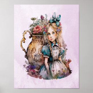 Affiche Alice In Wonderland Watercolor Flowers