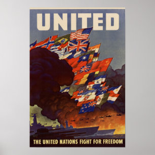 Affiche alliée de drapeaux de la deuxième guerre