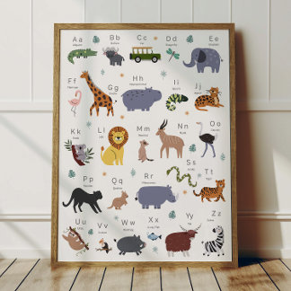 Affiche Alphabet ABC Animaux Safari Déco Chambre E