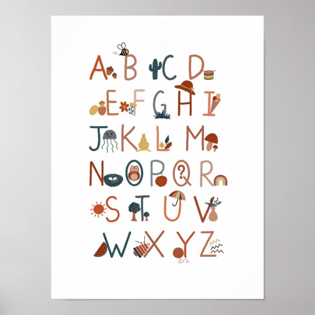 Affiche alphabet boho, décoration murale, affiche  (Devant)