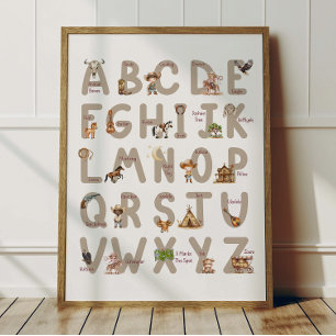 Affiche Alphabet Cowboy ABC Décoration Chambre Enf