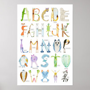Affiche Alphabet des Animaux - 13 x 19 pouces