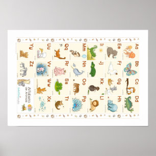 Affiche Alphabet des Animaux en portugais, ABC ani