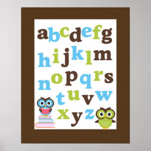 Affiche alphabétique pour les chouettes bleues de