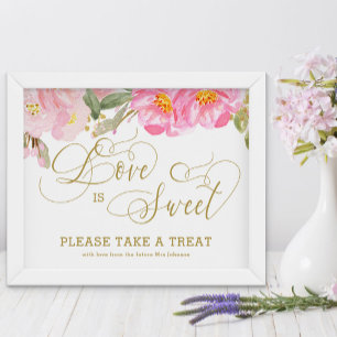 Affiche Amour Sucré Floral Rose Calligraphie Dorée