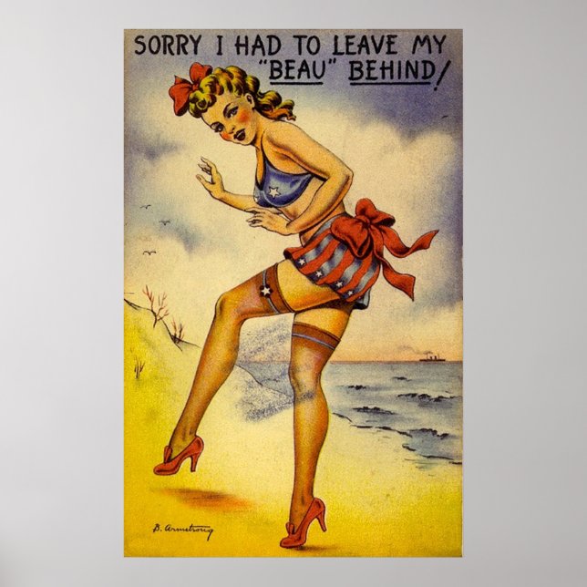 Affiche amusante de Beauté de bain des années 1940 (Devant)