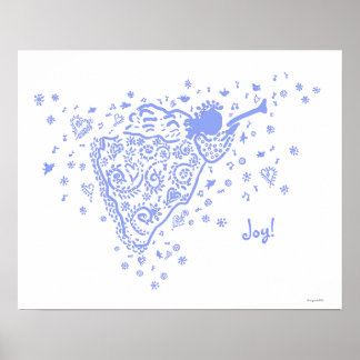 Affiche Ange à la trompette bleu pâle