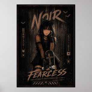 Affiche Anime Fille Chat Goth Planche à Roulettes