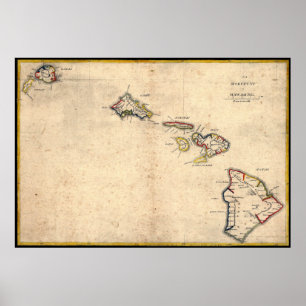 Affiche antique de carte d'Hawaï