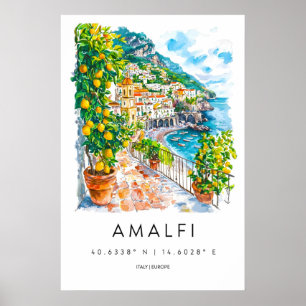 Affiche aquarelle Amalfi Impression de voyage Amal