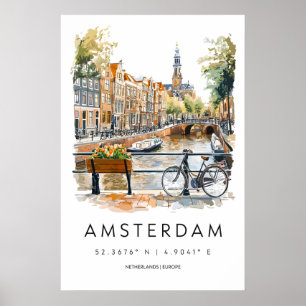 Affiche aquarelle Amsterdam Impression de voyage A
