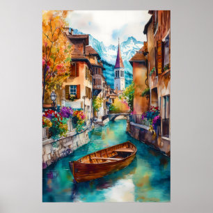 Affiche aquarelle Annecy Parc national de ski Voya